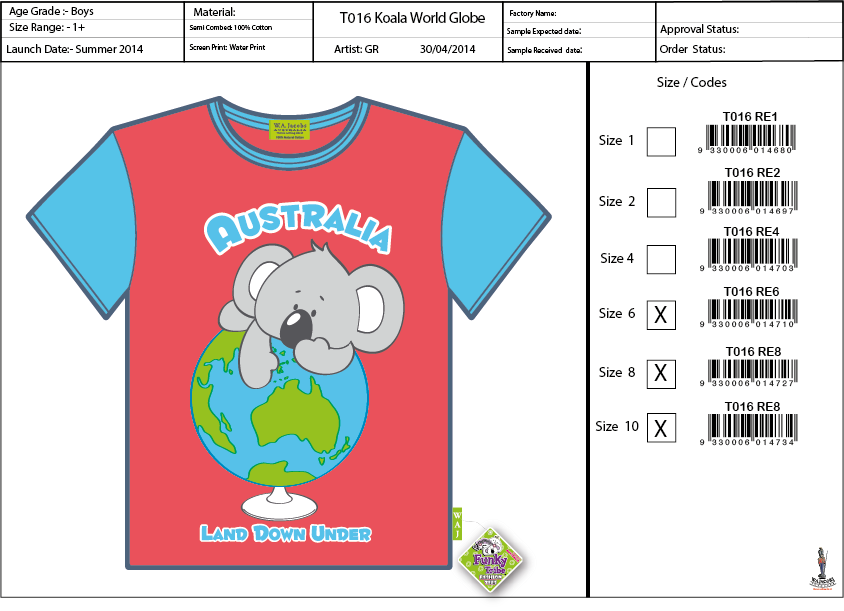 T016 RD Koala World Globe Shirt Sell Sheet A4